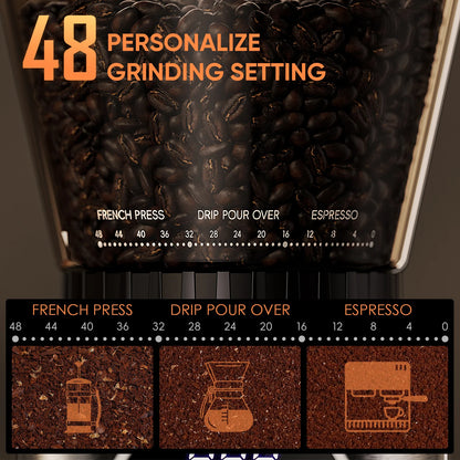 Electric Conical Burr Coffee Grinder with 48 Grind Settings