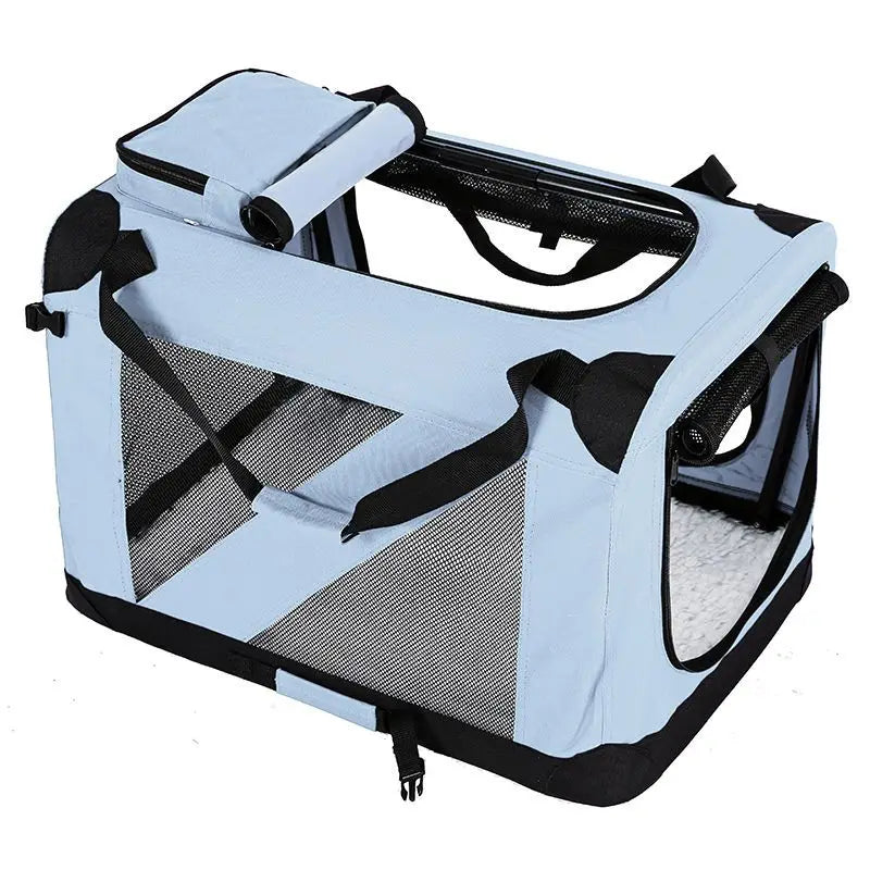 Blue Foldable Pet Carrier Kennel for Car Travel 82×58×58cm