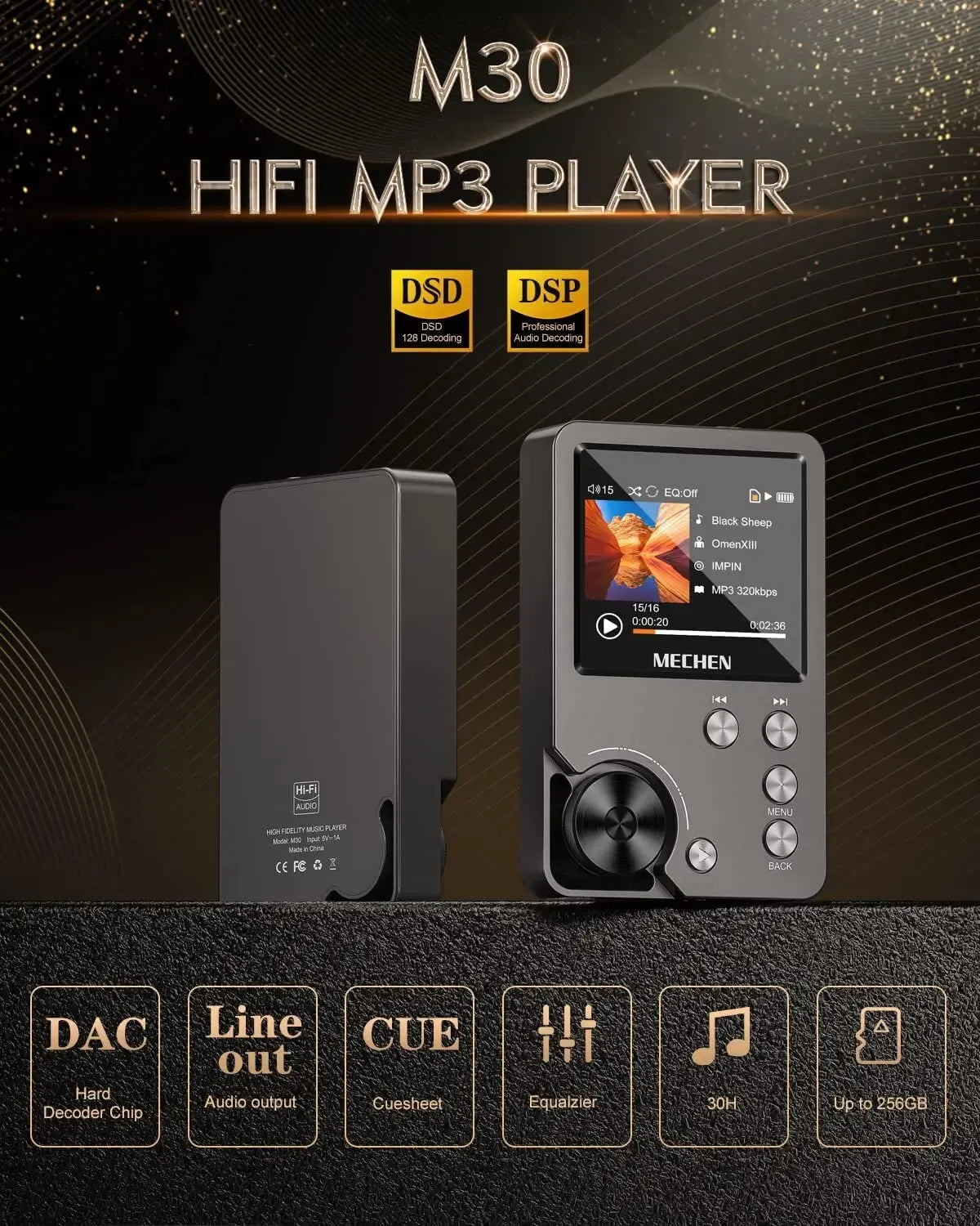 Portable HiFi MP3 Player 64GB Storage Supports 256GB