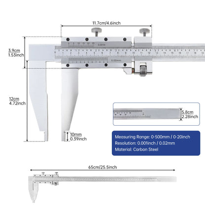 Heavy Duty Carbon Steel Vernier Caliper 0-24 Inch