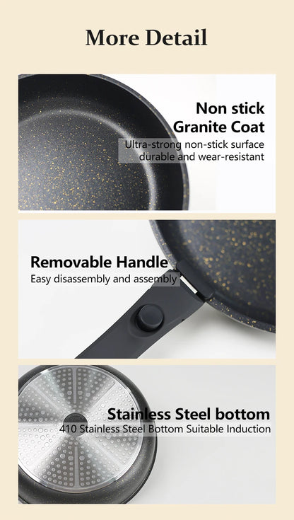 17 Piece Non Stick Cookware Set Removable Handle