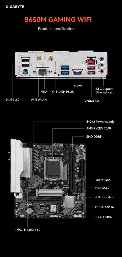 DDR5 AM5 B650M Motherboard Ryzen 7000 Series Support