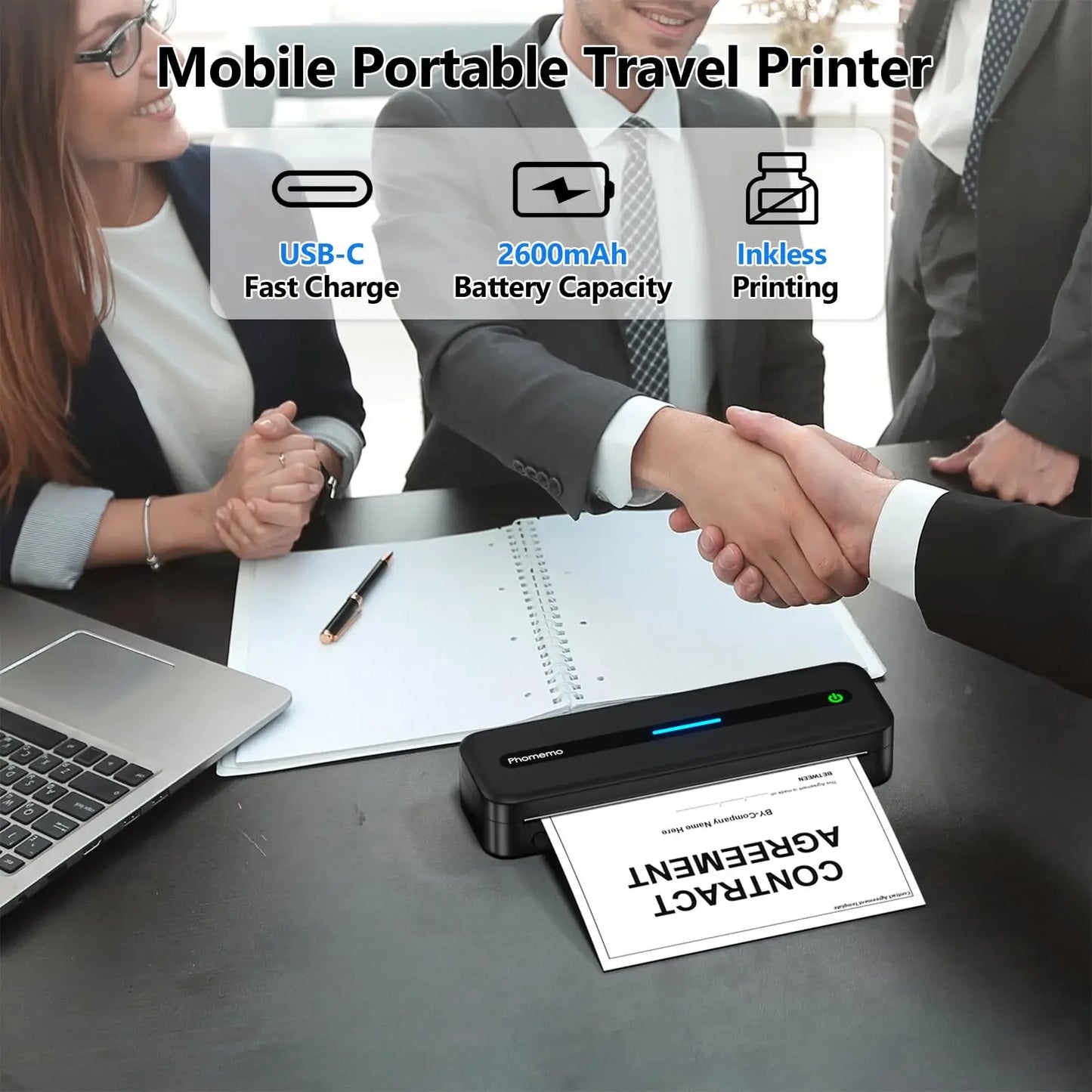 Purple Portable Wireless Bluetooth Inkless Printer A4 Thermal