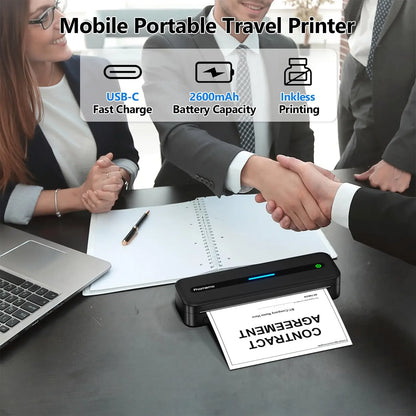 Purple Portable Wireless Bluetooth Inkless Printer A4 Thermal
