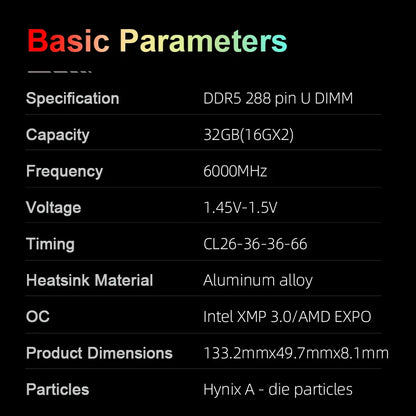 DDR5 32GB 6000MHz RGB Overclocking RAM for High Performance PCs