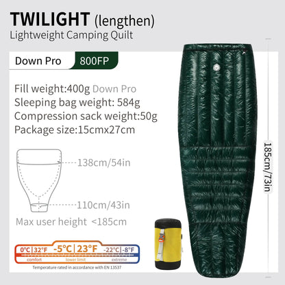Ultralight -5C Down Sleeping Bag 800FP Twilight Green Large