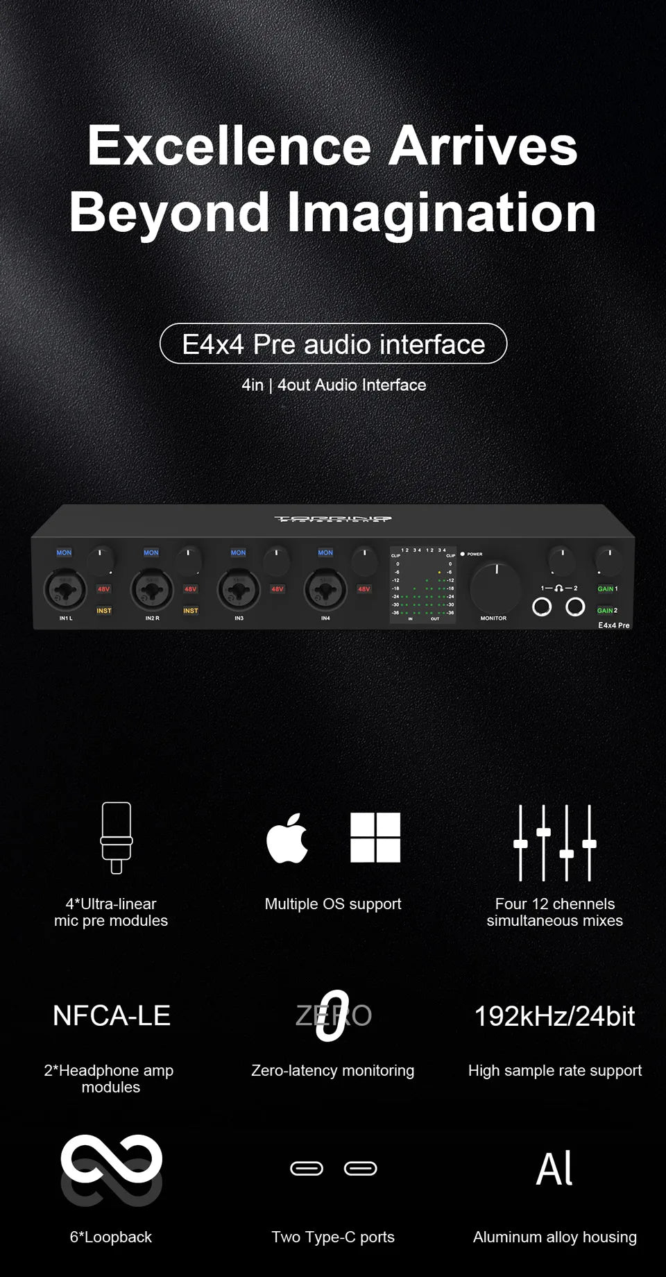 Pre-Professional 8 Channel Audio Interface with 4 LoopBack