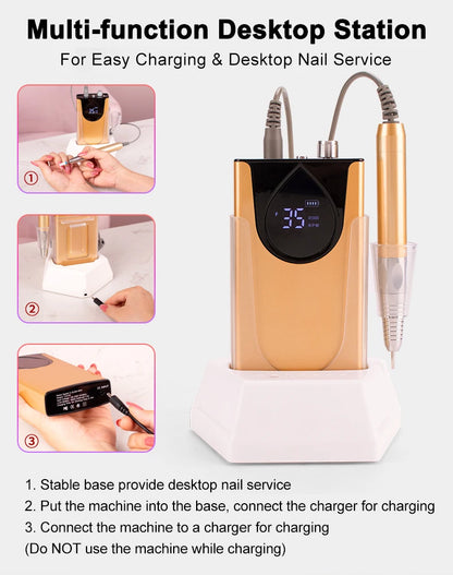 Brushless Black Nail Drill Machine with Power Base
