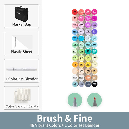 Dual Tip Alcohol Markers 48 Vibrant Color Art Pack