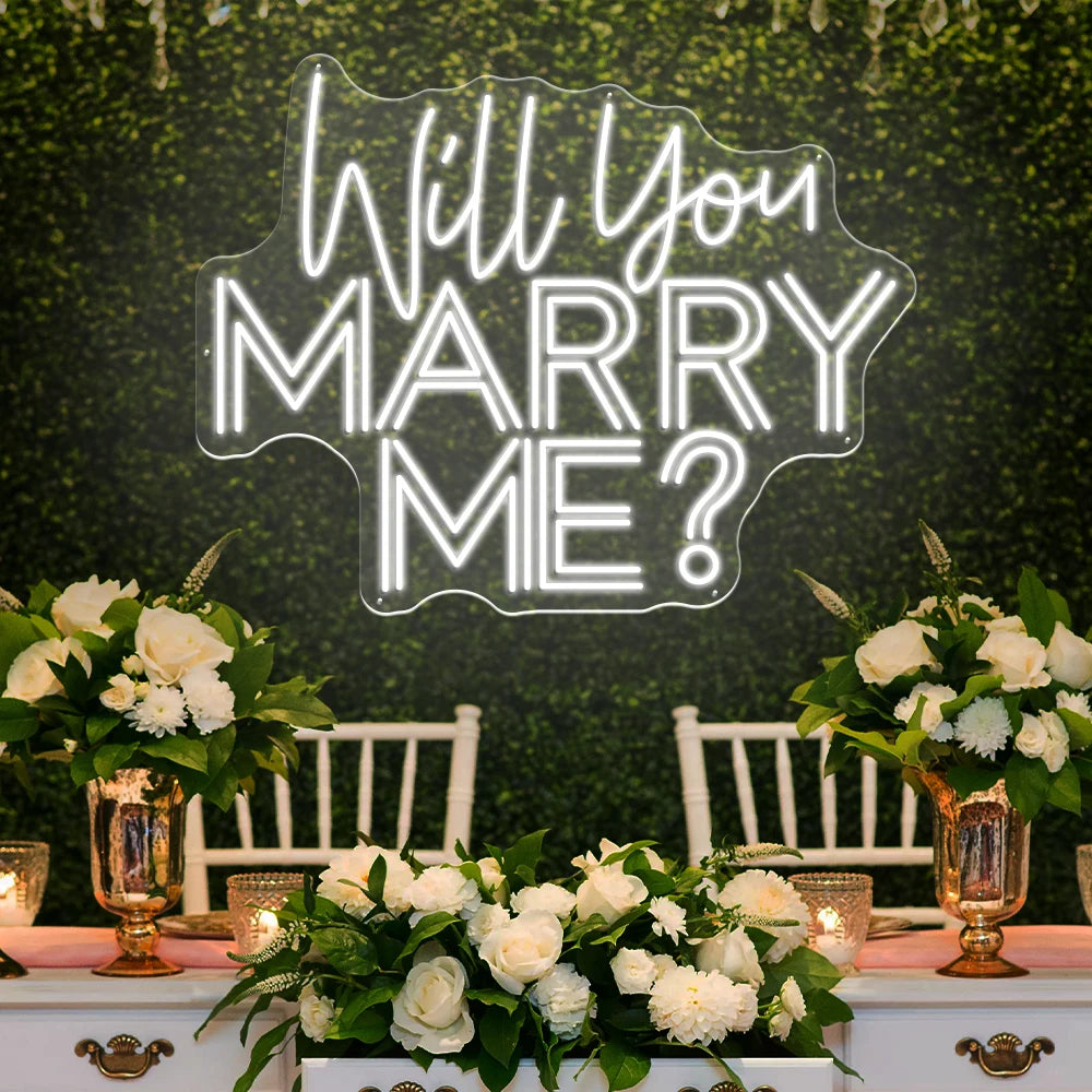 60x48cm White Neon Will You Marry Me Wall Decoration