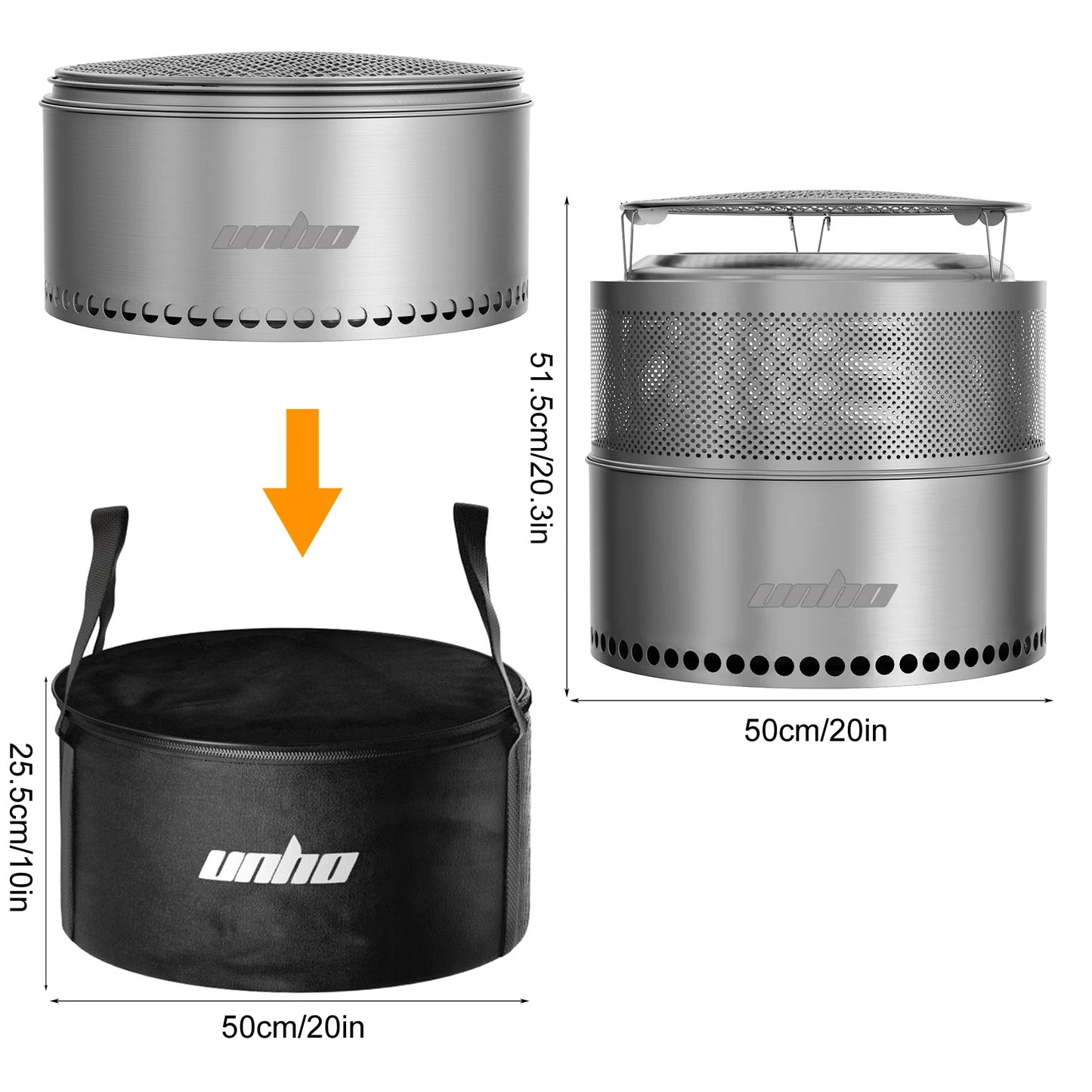 19-Inch Smokeless Stainless Steel Fire Pit Portable Outdoor Wood Burner