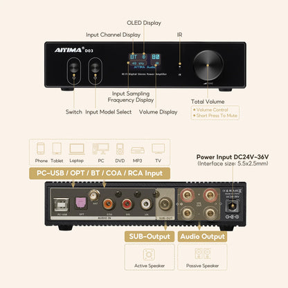 2.1 Channel Subwoofer Amplifier D03 HiFi Audio