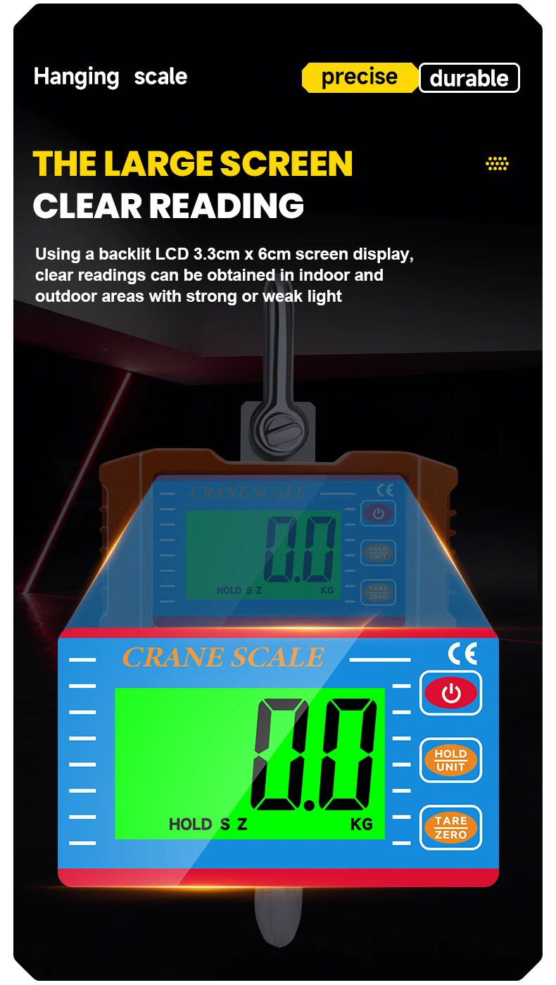 1500KG Large LCD Crane Scale Auto Lock Hook