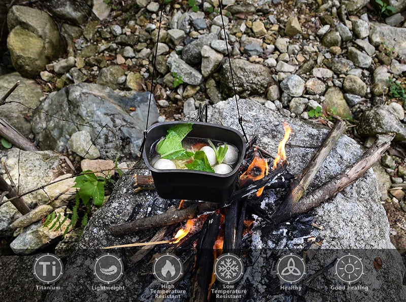 Titanium Camping Cookware Set 1100ml Bottle 750ml Pot 400ml Bowl