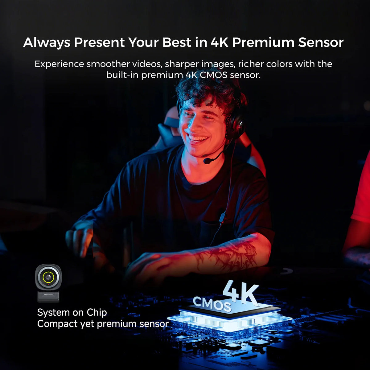 4K HDR Webcam with Autofocus Noise Cancelling Mic