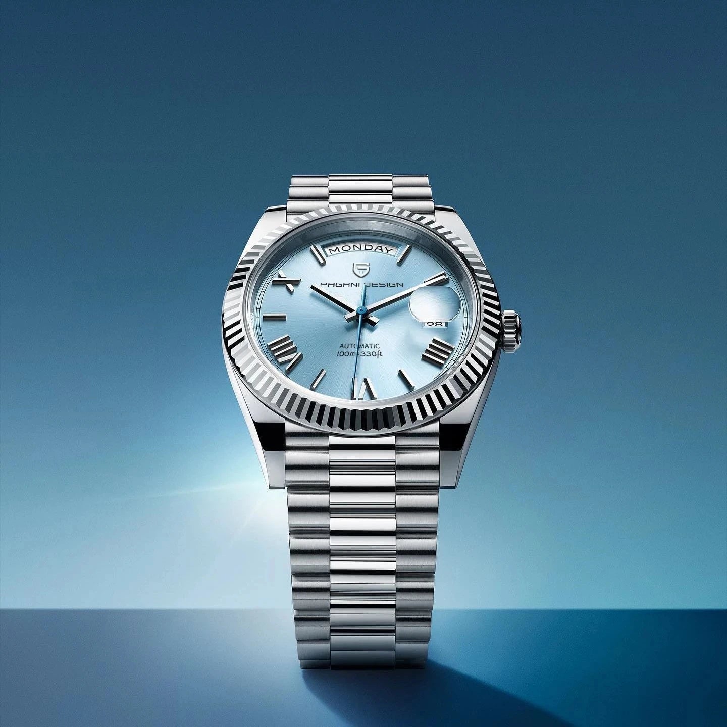 Luxury Automatic Mens Watch Sky Blue Dial