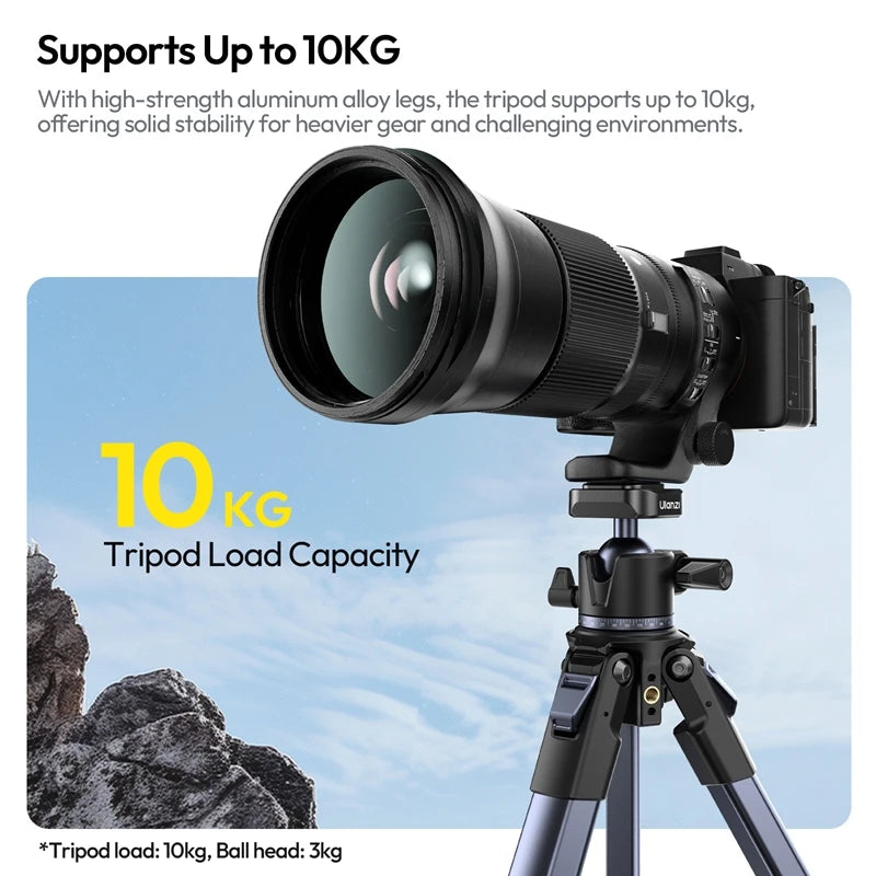Portable Travel Tripod 156cm Quick Release Phone Clamp