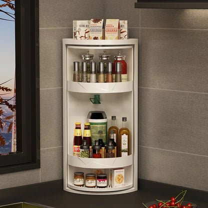 3 Tier Grey Rotating Corner Shelf Kitchen Spice Organizer