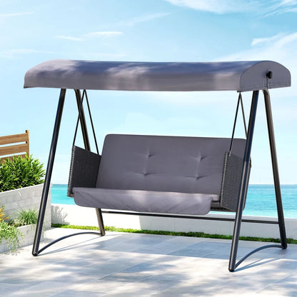 Garden Rattan Swing Bench with Canopy for 3 People