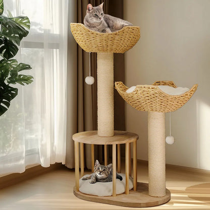 3-Tier Cat Tree with Plush Perches and Sisal Scratching