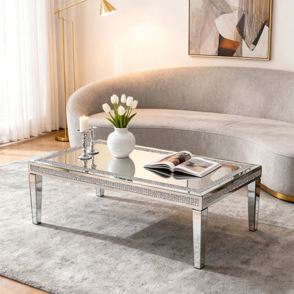 Modern Mirrored Coffee Table 120cm Crushed Crystal Centre Table