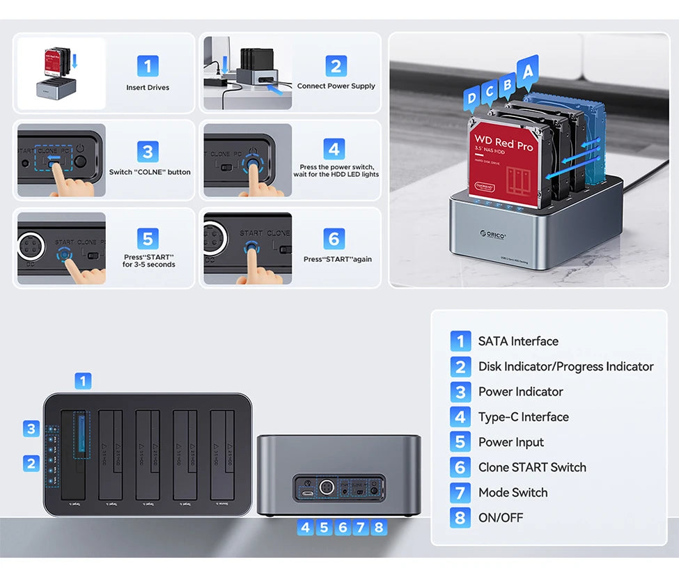 Four Bay SATA HDD Dock with USB 3 Point 2 Interface