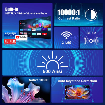 Smart 1080P Portable Projector with WiFi and Bluetooth