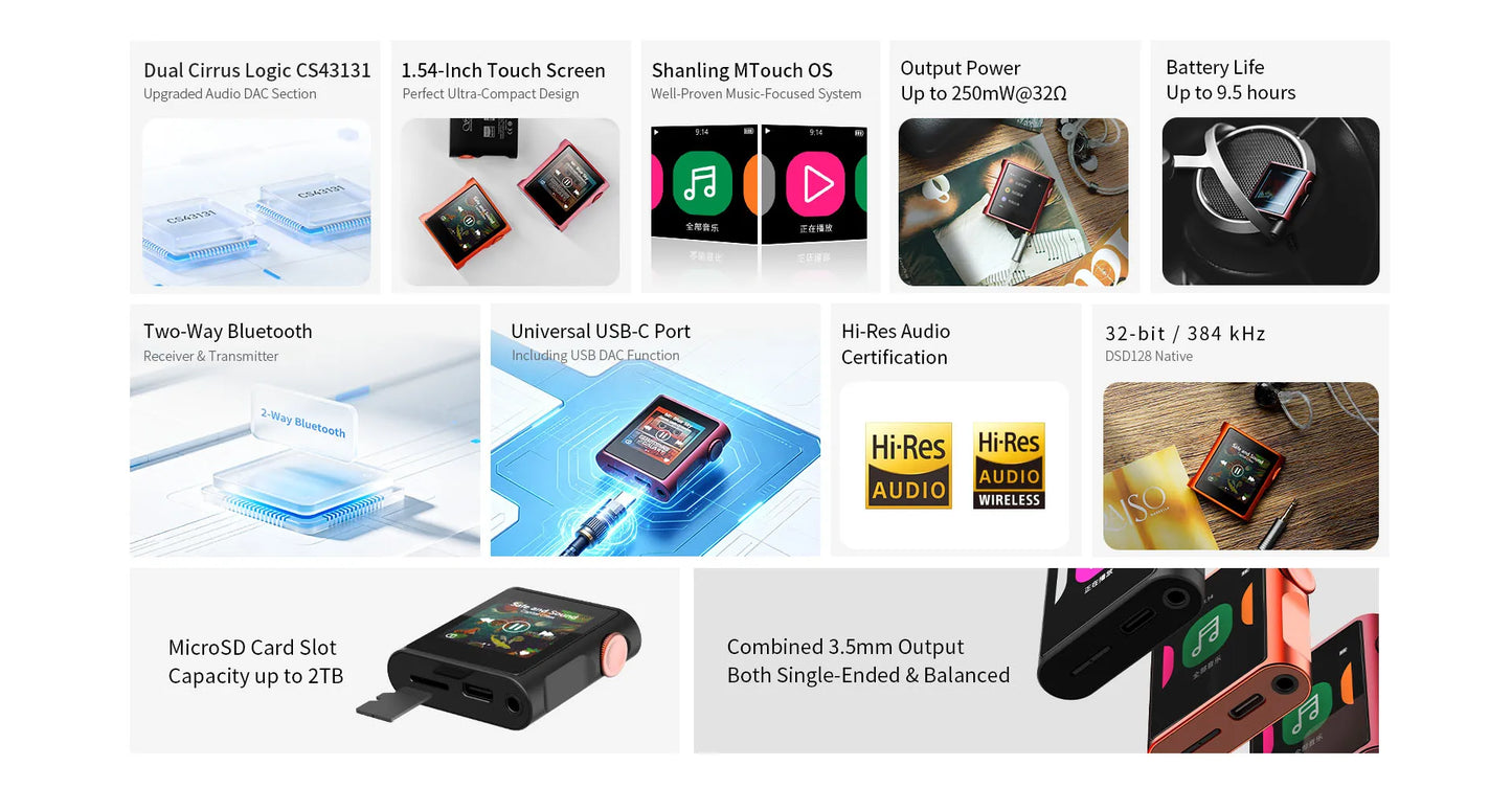 Mini Hi-Res MP3 Music Player DSD128 Bluetooth LDAC