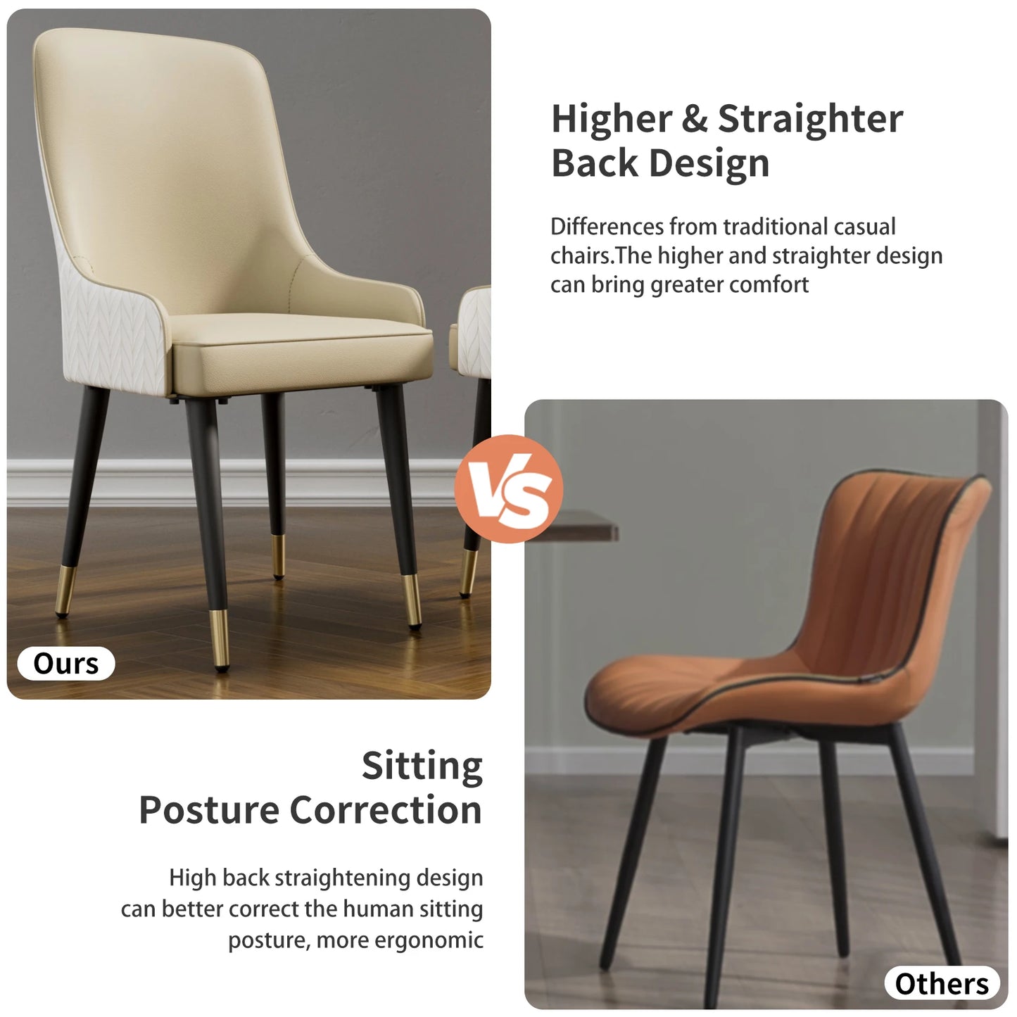 Modern PU Leather Dining Chairs Set of 2 with Metal Legs