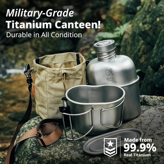 Portable Titanium Canteen Mess Kit with Carry Pouch