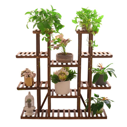Portable Wooden Plant Shelf with Multiple Tiers and Height