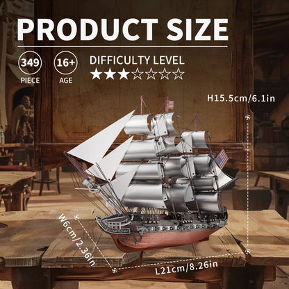 DIY 3D Metal Frigate Boat Puzzle Brain Teaser Kit