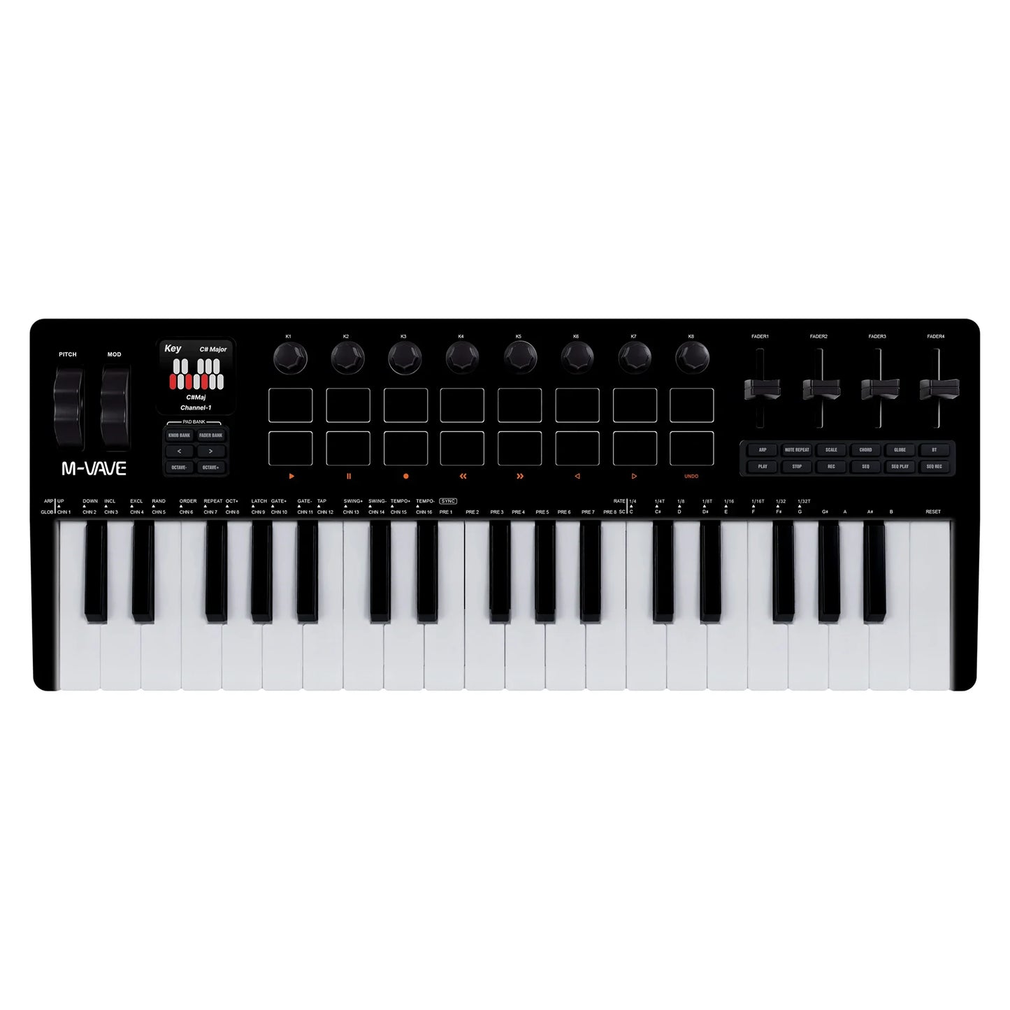 3 Octave MIDI Keyboard 16 Pads Black