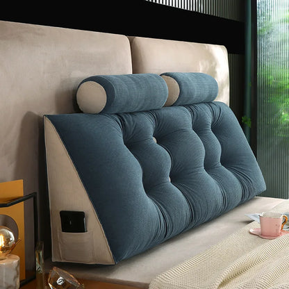Blue Corduroy Triangle Headboard Pillow Backrest Cushion