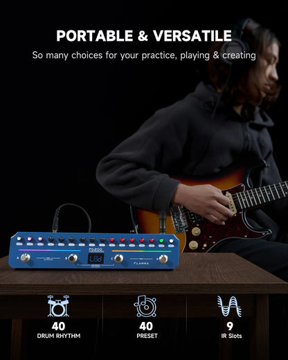 Compact Multi-Effects Guitar Processor with Presets and Amp Sims