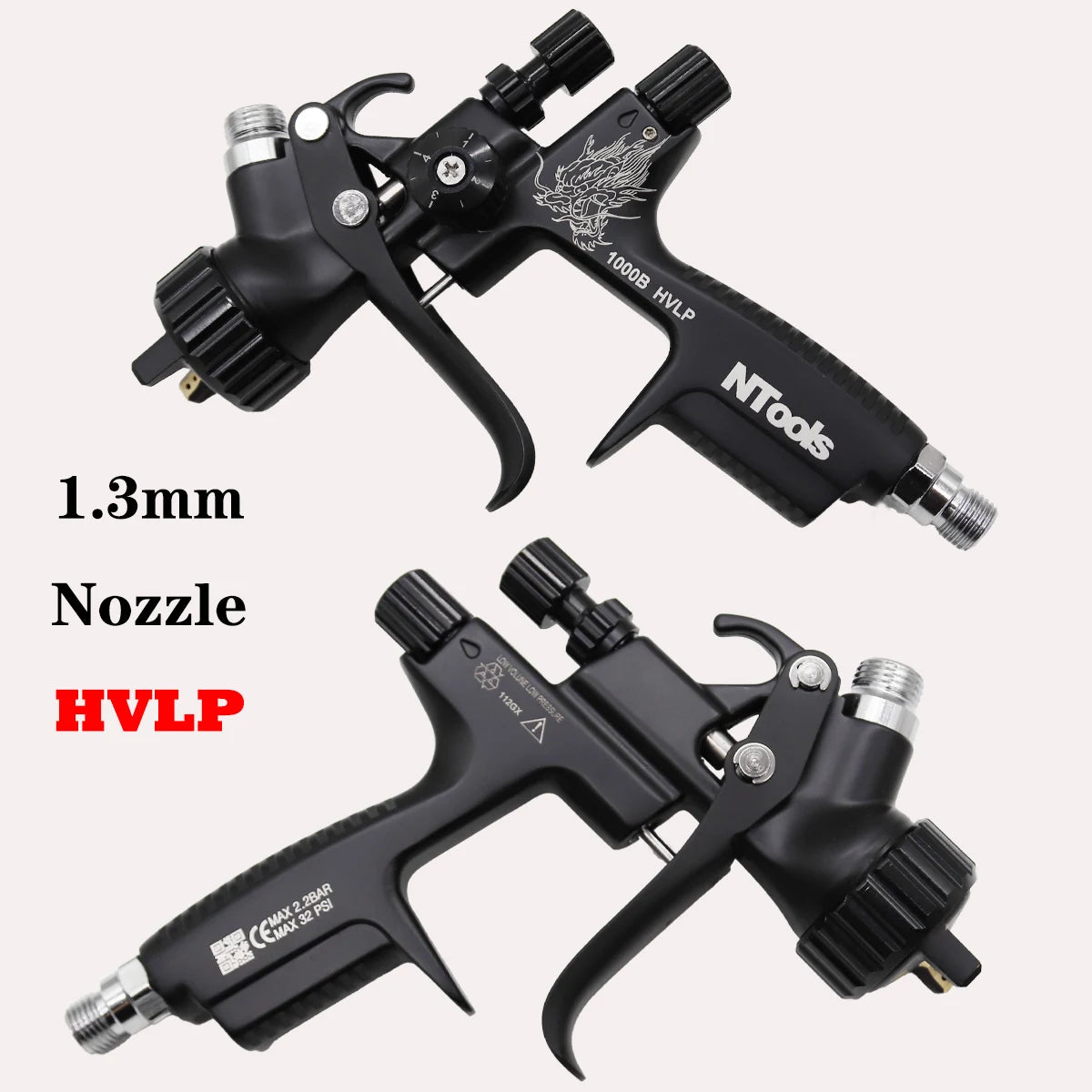 HVLP Paint Spray Gun 1.3mm 1.4mm Dual Nozzle Kit