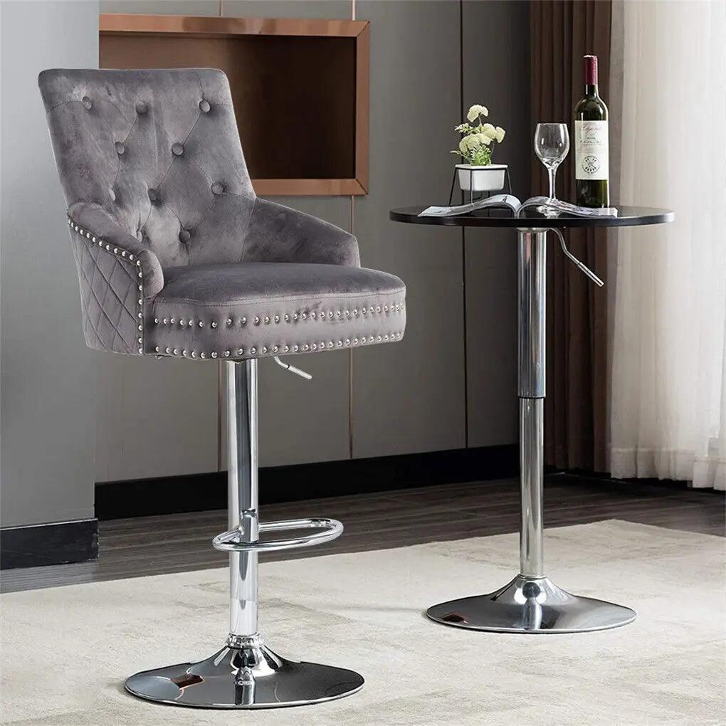 Luxury Velvet Swivel Bar Stool with Lion Knocker