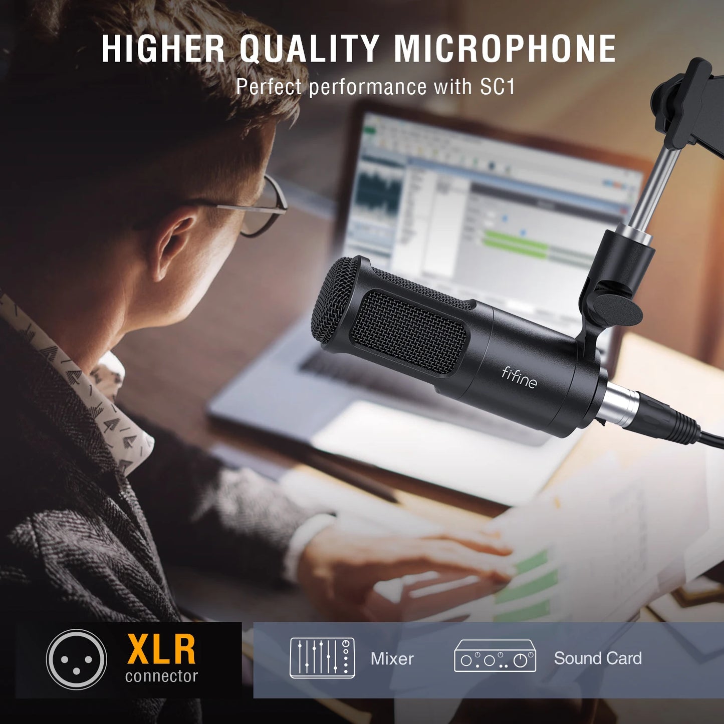 Studio Podcast Kit Dynamic Microphone Audio Mixer for Recording