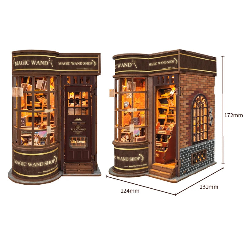 DIY Wooden Book Nook Kit with Retro Magic Shop Design