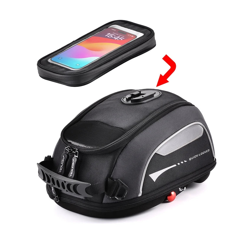 Waterproof Motorcycle Tank Bag with Phone Holder Quick Lock