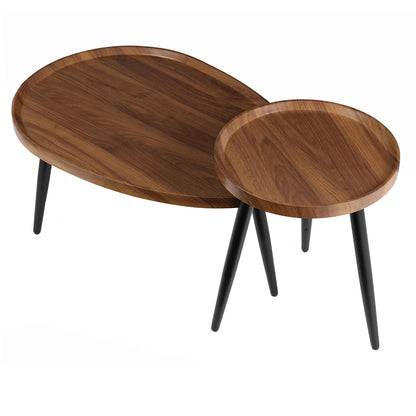 2-Piece Round Nesting Coffee Table Set Wood Metal