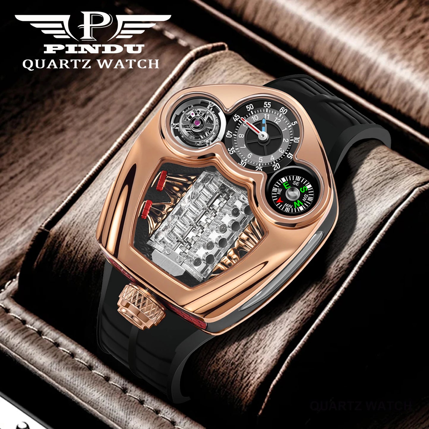 Luxury Men’s Stainless Steel Quartz Watch with Compass
