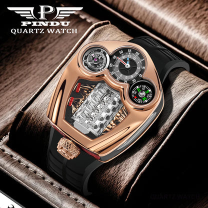 Luxury Men’s Stainless Steel Quartz Watch with Compass