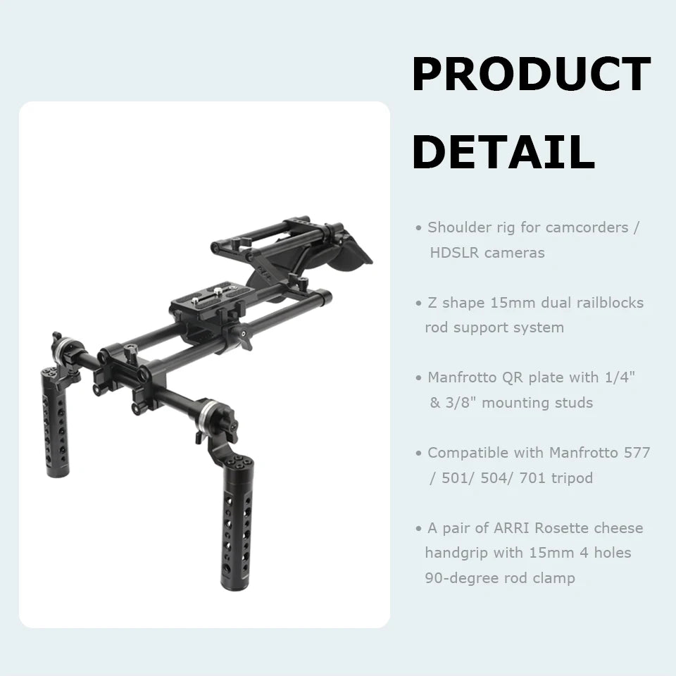 Professional Camera Shoulder Rig Kit Dual Handgrip DSLR Camcorder Mount