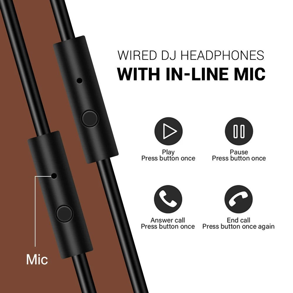 Foldable DJ Monitor Headphones with Mic for Gaming and Mixing