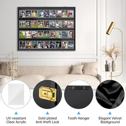 Sports Card Display Case UV Acrylic Front Gray Wooden