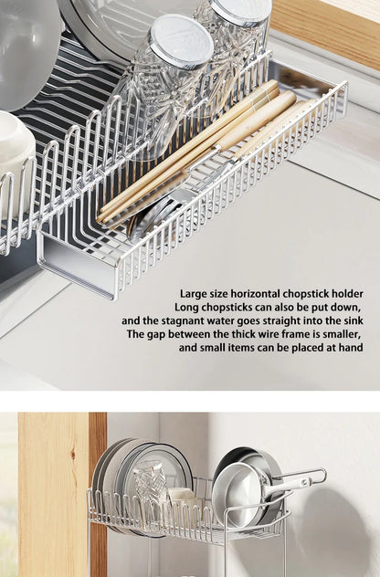 Compact 1-Layer Dish Rack with Drainboard & Utensils