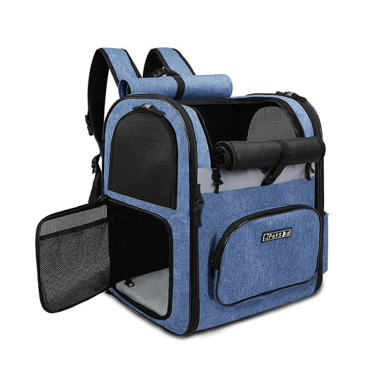 Pet Carrier Bag Foldable Double Shoulder Travel Backpack Blue