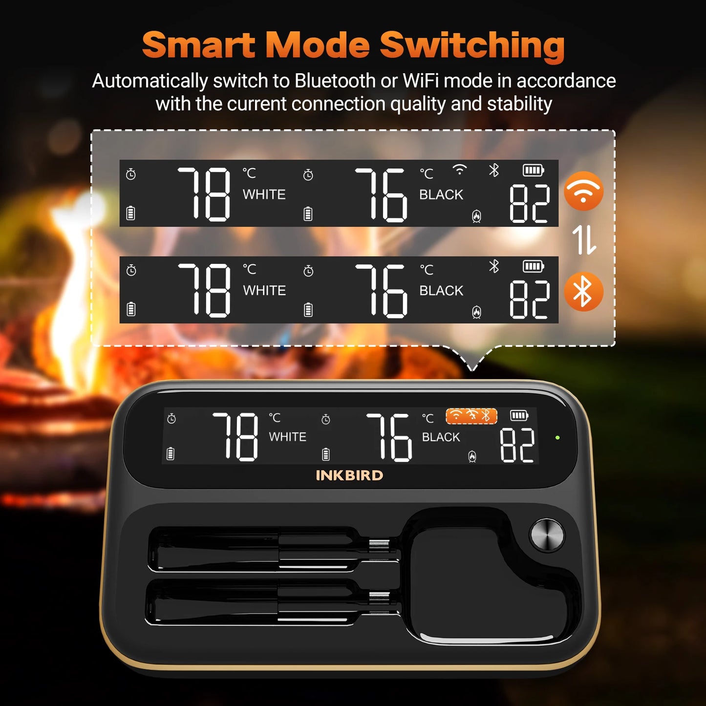 Dual Mode Wireless Meat Thermometer with Waterproof Probes