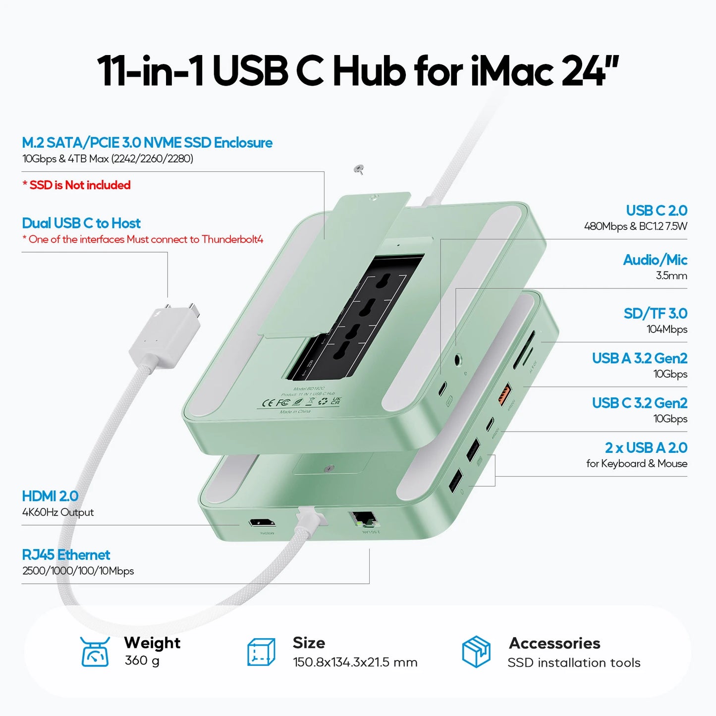 Smart iMac Hub with M.2 SSD Slot Blue